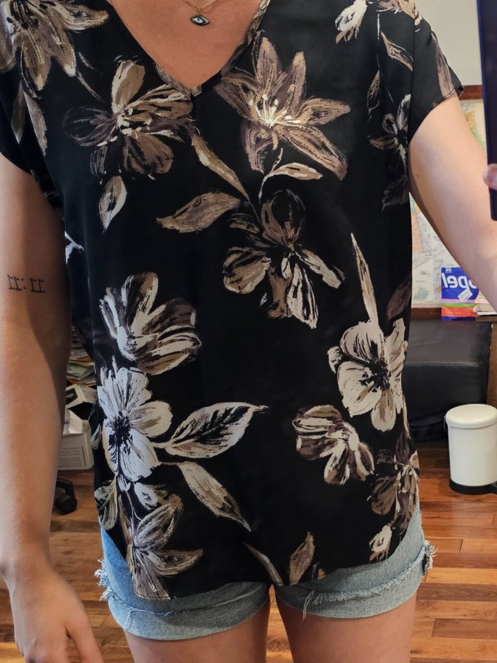 Catherine Malandrino Black and Cream Floral Blouse